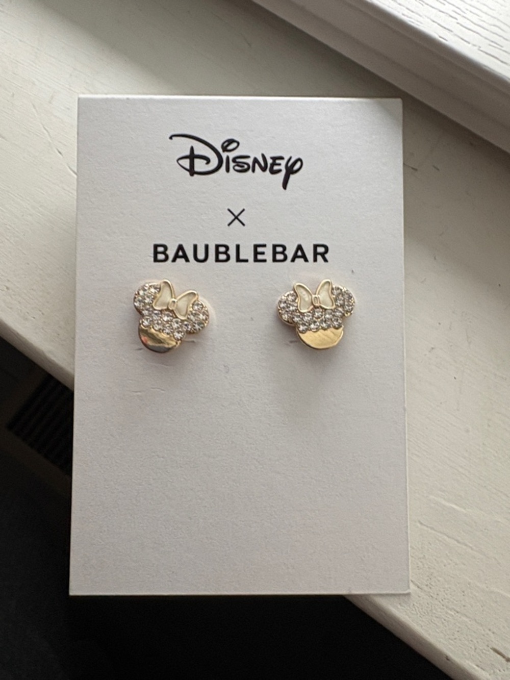 BaubleBar Disney Minnie Mouse Gold and Clear Crystal Stud Earrings